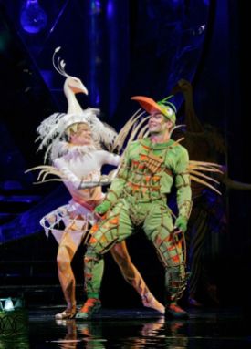Nathan Gunn as Papageno with dancer Rachel Schuette in Mozart’s “Die Zauberflöte.” Photo: Ken Howard/Metropolitan Opera